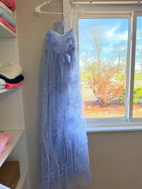 For Love & Lemons Lavender Lace Appliqué Tulle Gown